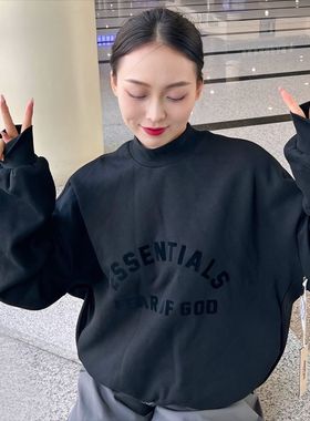天花板ESSENTIALS复线玄青黑硅胶字母圆领卫衣FOG高街加绒套头衫