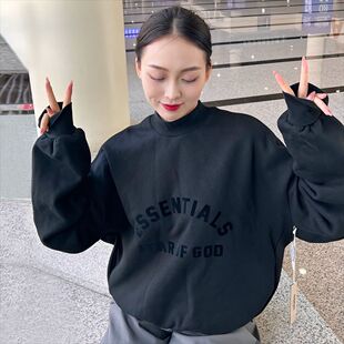 天花板ESSENTIALS复线玄青黑硅胶字母圆领卫衣FOG高街加绒套头衫