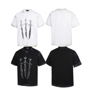 Thug club 25ss 三宝剑龙骨金属星月水洗做旧拼接短袖T恤男女潮