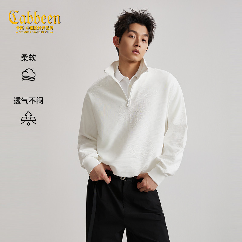 【高定轻奢提花】卡宾落肩袖宽松上衣男2026秋季新肌理半拉链卫衣图片