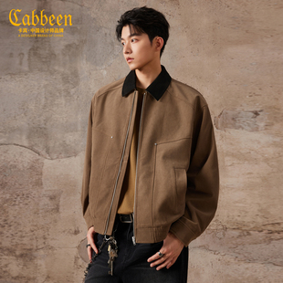 【复古灯芯绒】卡宾拼接翻领外套男2025冬季新款巴恩风底特律夹克