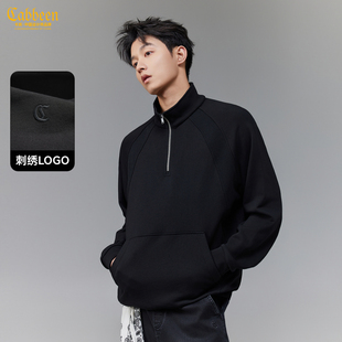 【结构分割】卡宾立领半拉链卫衣男2025秋季新款重磅纯棉长袖上衣