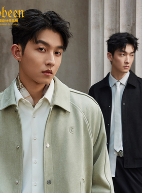 【仿麂皮绒】卡宾翻领夹克男2025秋新款舒适易打理美式休闲外套