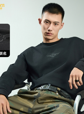 【中国航母FLEET18联名】卡宾纯棉长袖T恤男2025秋季圆领打底上衣