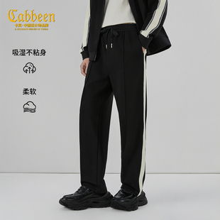【侧边织带】卡宾宽松直筒针织裤男装2026春季新款复古拼接运动裤