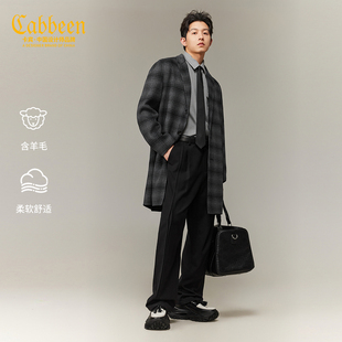 【含50%羊毛】卡宾格纹毛呢大衣男2025冬季复古长款高端通勤外套