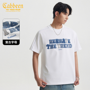 官方正品男装牛仔结构设计T恤2025夏季新款美式复古字母短袖上衣