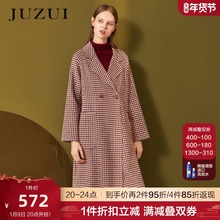 JUZUI/玖姿冬装新款英伦风格纹纯羊毛双面呢大衣女长款过膝图片