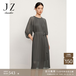 玖姿奥莱安娜蔻洋气三宅风褶皱收腰显瘦长款纯色连衣裙女装夏新