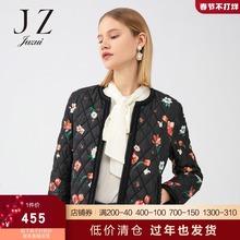 JUZUI/玖姿官方奥莱店2021冬季新款黑色碎花时尚短款女棉服图片