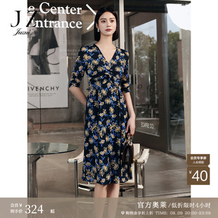 商场同款JZ玖姿优雅轻熟花卉收腰连衣裙女装夏JWEX50048