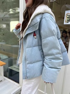 松弛韩系CICICOCO猫头鹰 95白鹅绒牛仔羽绒服 欧韩街潮针织拼外套