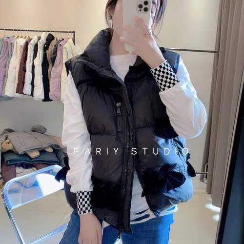 猫头鹰立领宽松白鹅绒马甲女冬