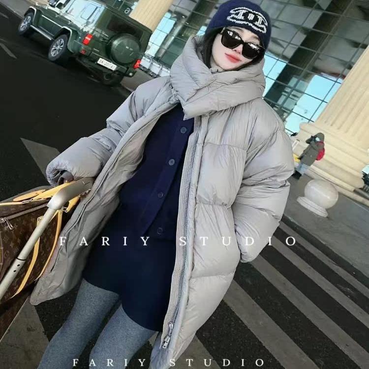cici&coco猫头鹰欧洲站新款连帽保暖加厚中长款灰色鹅绒服羽绒服