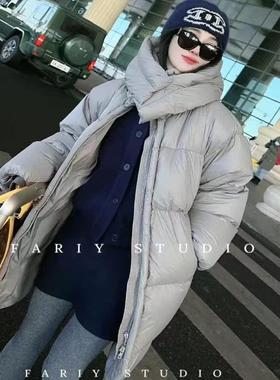 cici&coco猫头鹰欧洲站新款连帽保暖加厚中长款灰色鹅绒服羽绒服