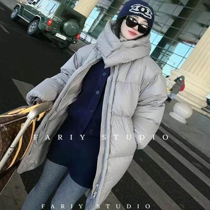cici&coco猫头鹰欧洲站新款连帽保暖加厚中长款灰色鹅绒服羽绒服