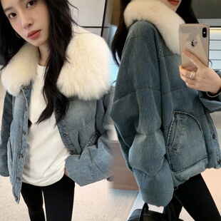 南油高端25冬新时尚狐狸大毛领牛仔鹅绒羽绒服外套CICICOCO猫头鹰