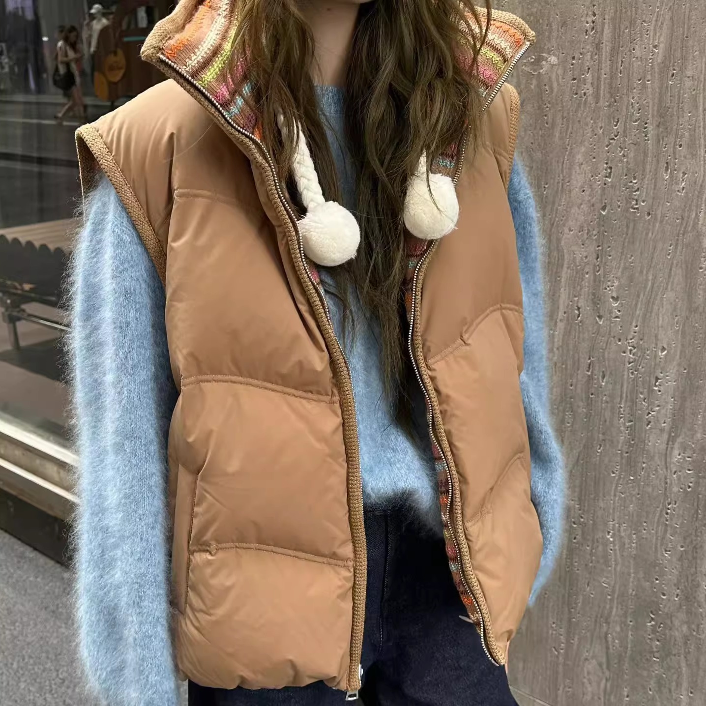 2025冬新款猫头鹰韩版时尚立领宽松羽绒马甲女短款欧货潮cicicoco