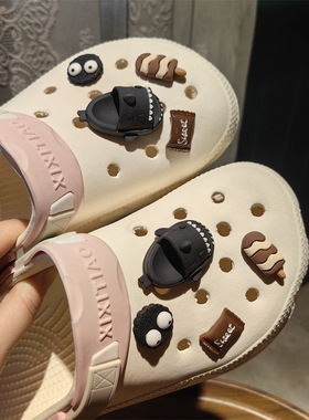 crocs可爱鲨鱼洞洞鞋鞋花配饰