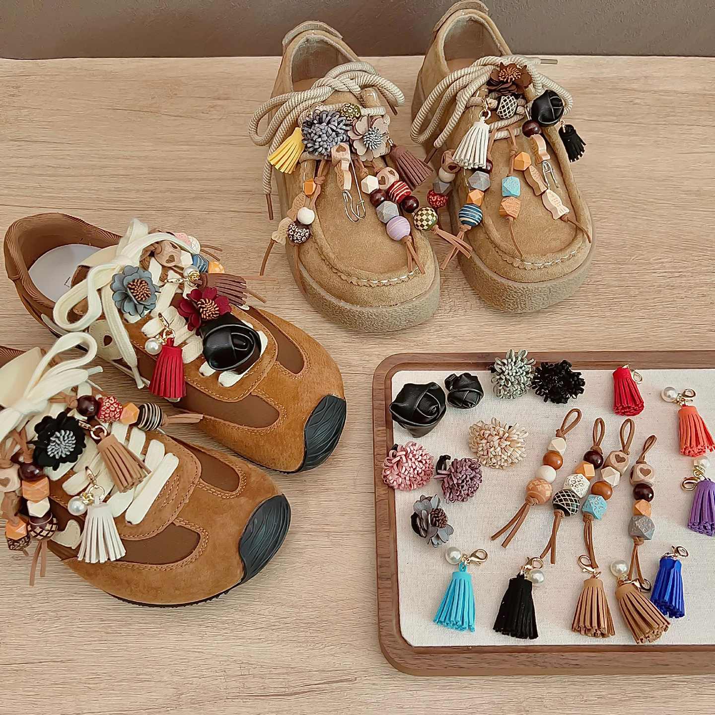 马丁靴木珠流苏美拉德diy鞋花