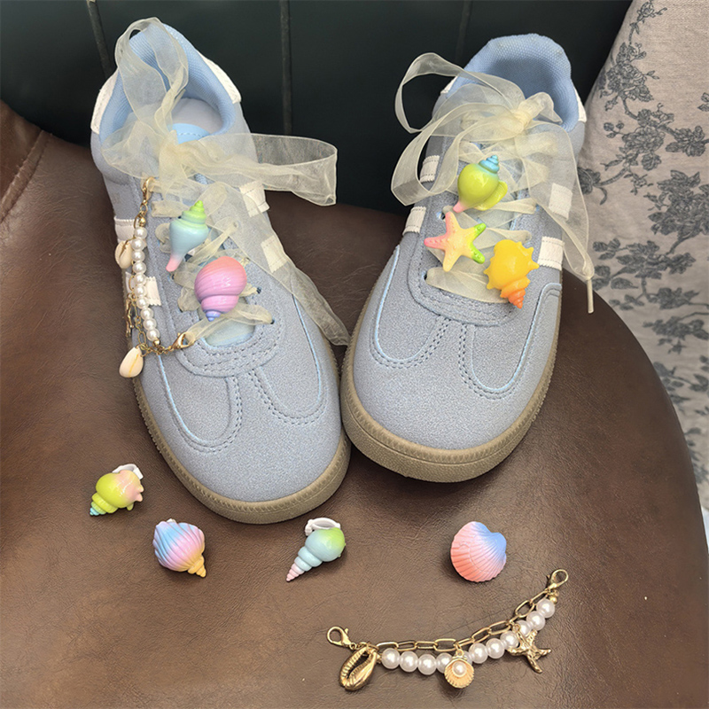 波西米亚海洋风鞋链条侧边链德训鞋带扣贝壳海星鞋花装饰珍珠配饰