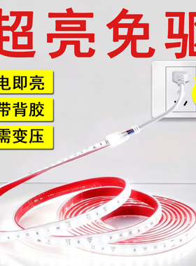 220V超亮自粘户外防水LED带开关插头灯带床头氛围软灯条可触摸