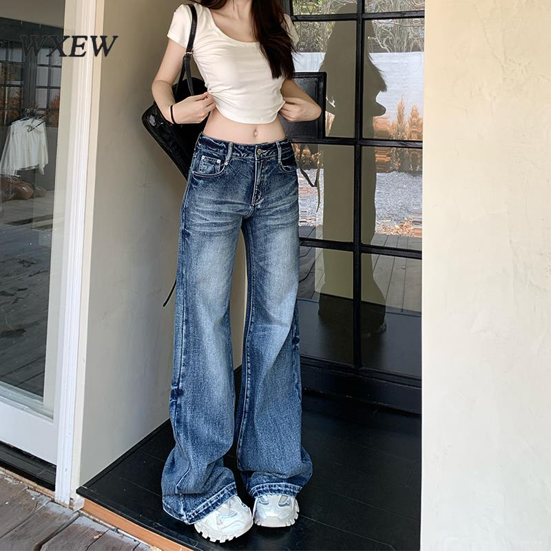 复古微喇牛仔裤女2025新款美式高街低腰宽松直筒阔腿拖地喇叭裤子