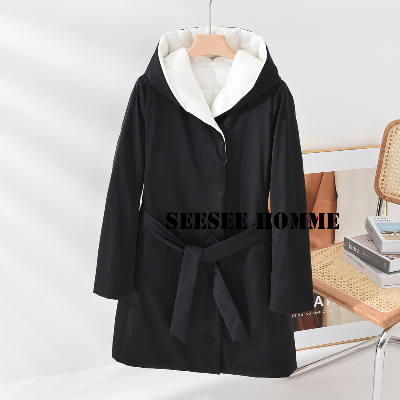 女冬羽绒服中长双面穿鹅