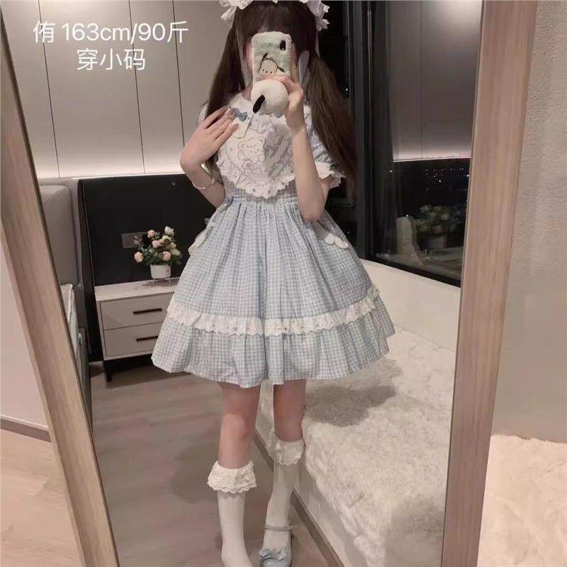 -天使小熊-格子软妹连衣裙可爱小个子显瘦洛丽塔连衣裙夏