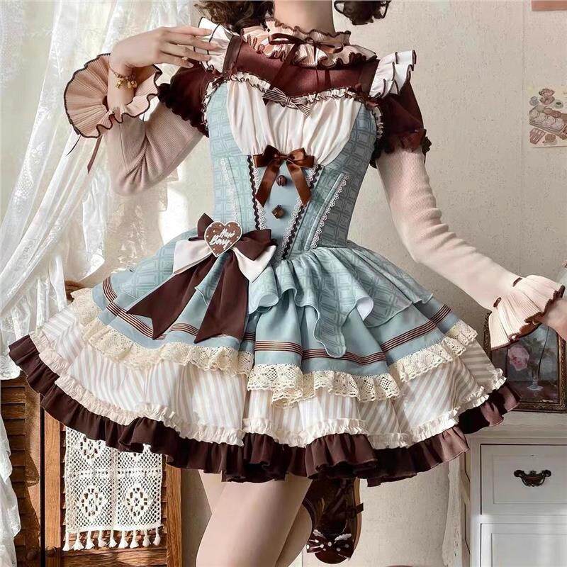 山楂浆果薄巧芙芙新年薄荷巧克力狗短蓬蓬裙温柔可爱风洋装