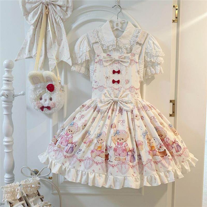 奶糕喵lolita全款《小熊月光梦》正版可爱甜妹裙洛丽塔百搭背带裙