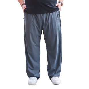 运动裤男冰丝加肥加大码夏季胖子中年肥佬特大码裤子垂感休闲卫裤