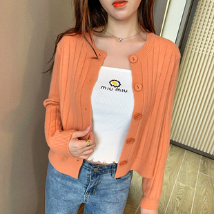 针织开衫女春秋宽松学生小个子薄款毛衣外套韩版洋气百搭上衣