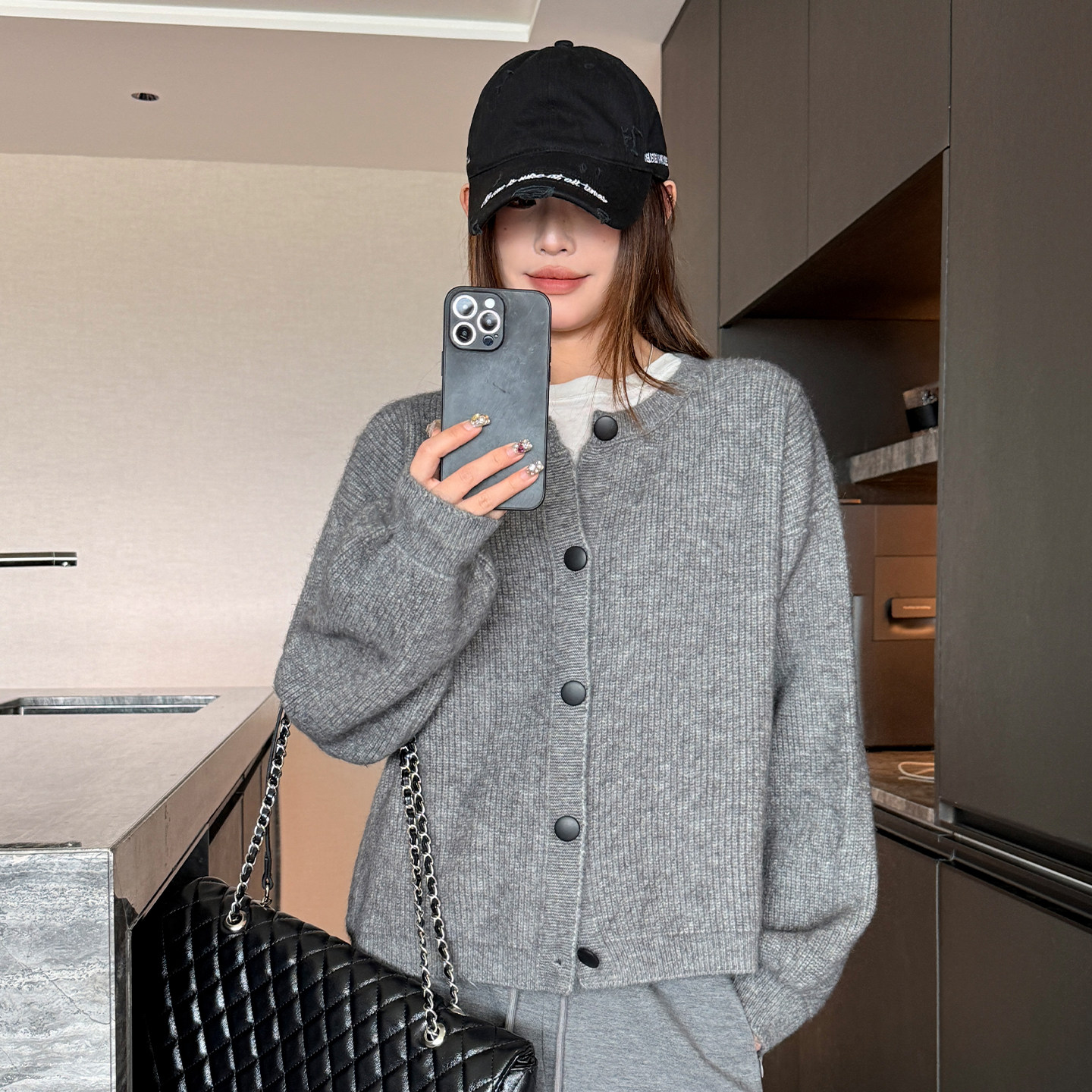 灰色针织开衫外套女2026新款