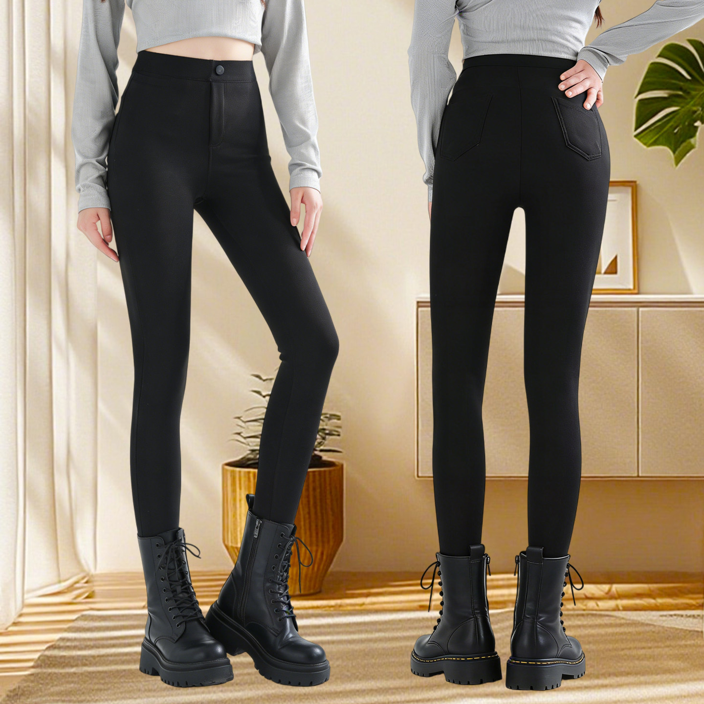 搭配靴子打底裤女外穿秋冬加绒加厚小黑裤紧身小脚裤子2026新款春