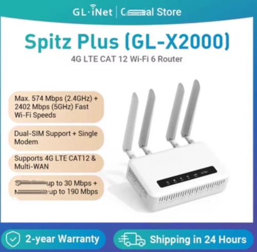 Spitz Plus (GL-X2000) Wi-Fi 6 4G LTE CAT 12 Router