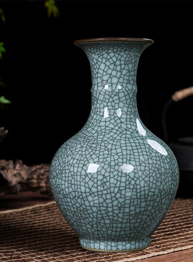 陶瓷花瓶仿古官窑中式家居插花瓷瓶客厅电视柜摆件冰裂纹复古大号