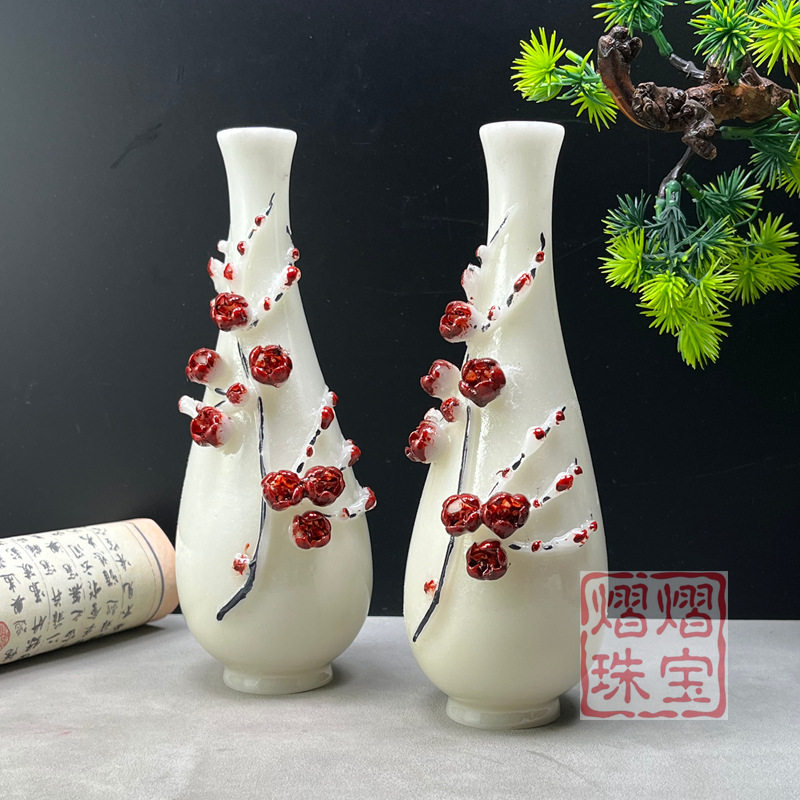 批发夜光彩绘梅花瓶红梅数点暗香浮动花瓶客厅书房礼赠雅藏之臻选