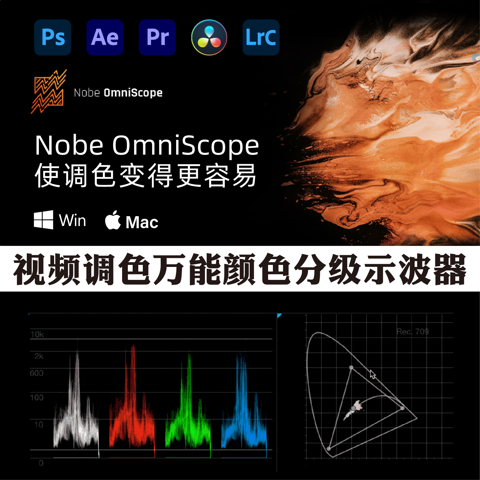 AE/PR/达芬奇 视频调色万能颜色分级示波器插件 Nobe OmniScope