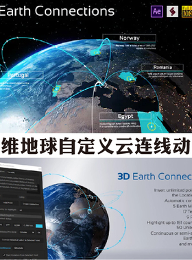 AE模板3D Earth Connections地球连线自定义位置坐标定位标题模板