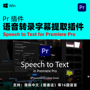 PR 2026 语音转录生成文字字幕提取插件 Speech to Text 支持 Win