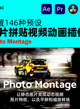 静态图照片生成动态幻灯片视频蒙太奇动画插件预设 Photo Montage