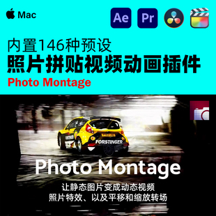 静态图照片生成动态幻灯片视频蒙太奇动画插件预设 Photo Montage