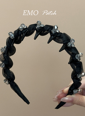 法式水钻高颅顶黑色发卡发箍女带齿防滑外出百搭轻奢减龄洗脸头箍