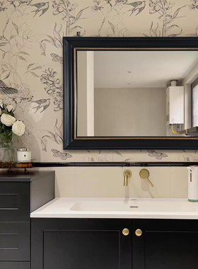 美式智能浴室镜复古壁挂桌面化妆镜黑色方形设计感镜子定制装饰镜