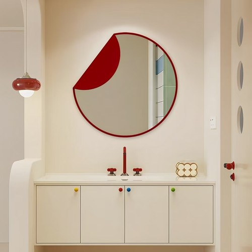 北欧创意浴室镜红色智能化妆镜子