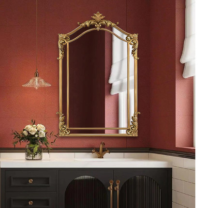 法式轻奢洗手间LED灯浴室镜复古玄关镜客厅壁炉装饰镜桌面化妆镜