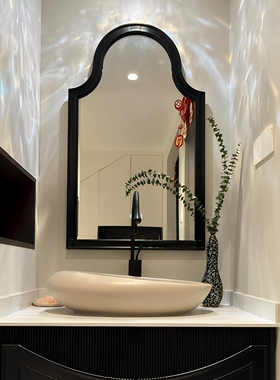 轻奢led挂墙浴室高级化妆镜法式复古黑色高清镜子欧式艺术装饰镜