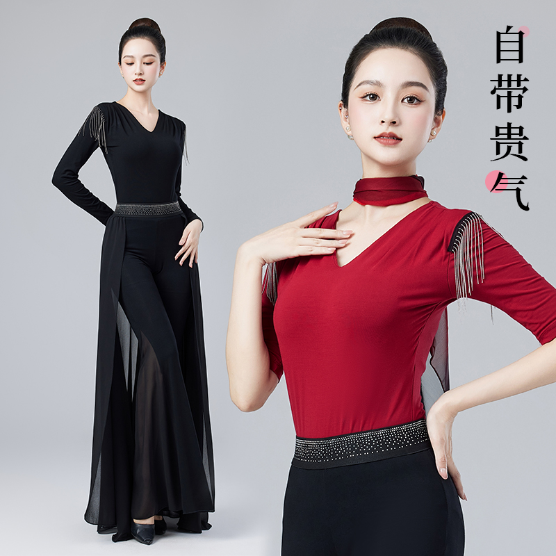 夏高级走秀形体服训练服女优雅套装新款培训莫代尔修身连体演出服