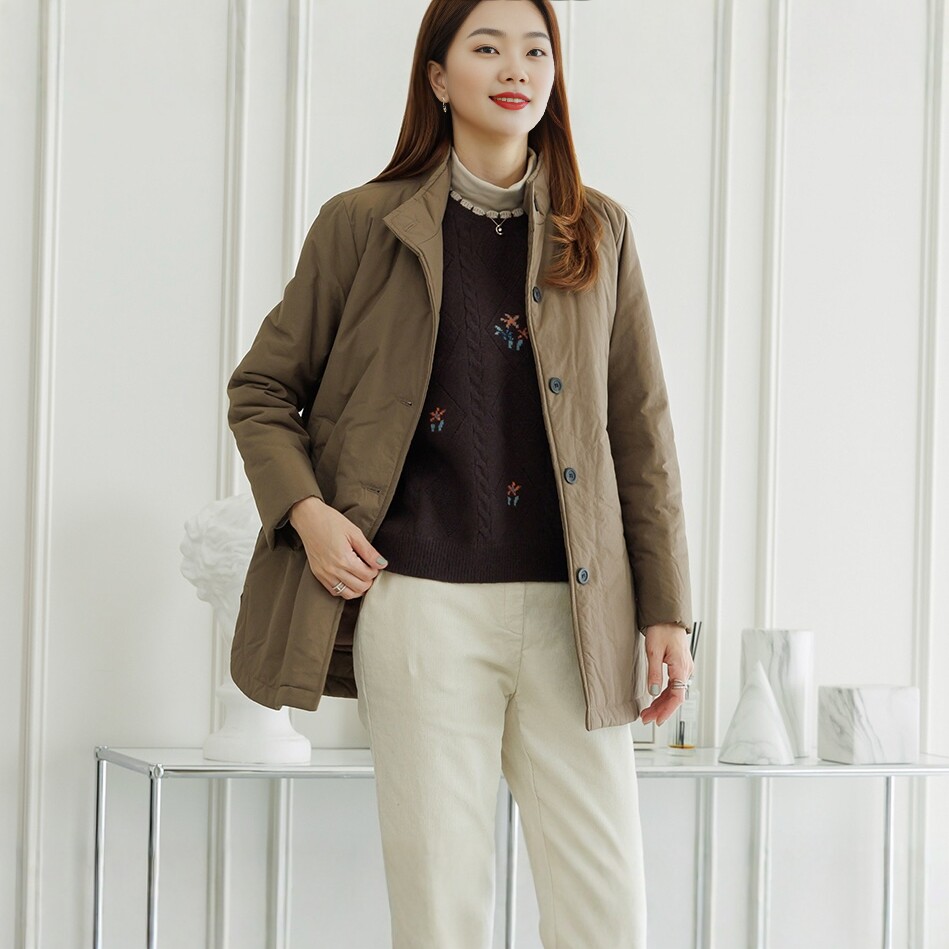 秋冬加厚立领茧型中老年女外套